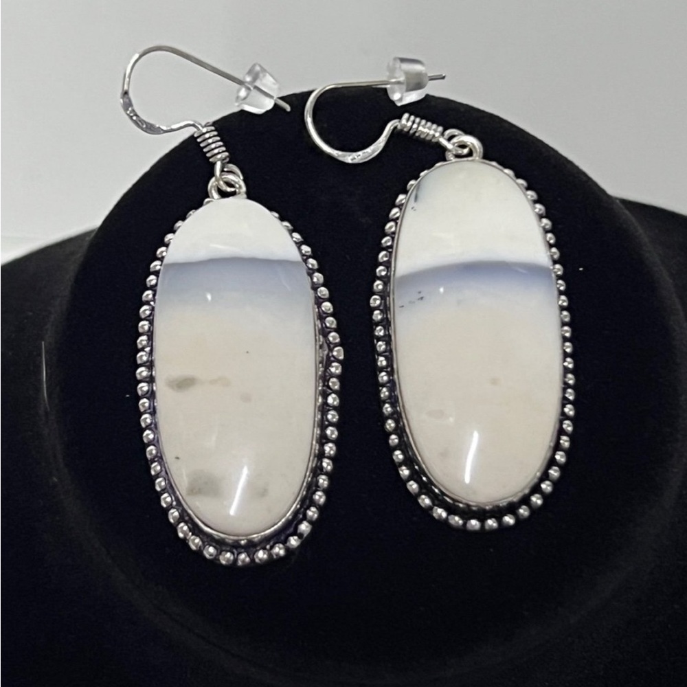 Dendrite Opal Stone Handmade .925 Boho Dangle Earrings